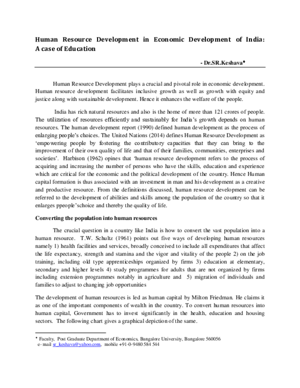 (PDF) Human Resource Development in Economic Development of India A