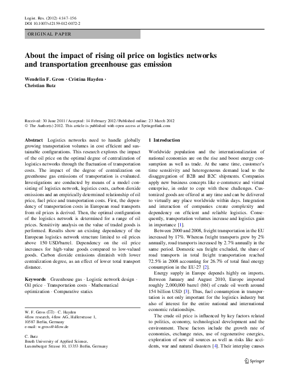 (PDF) About the impact of rising oil price on logistics networks and ...