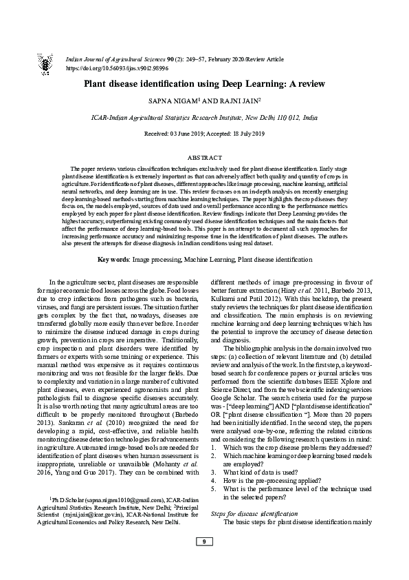 (PDF) Plant disease identification using Deep Learning: A review