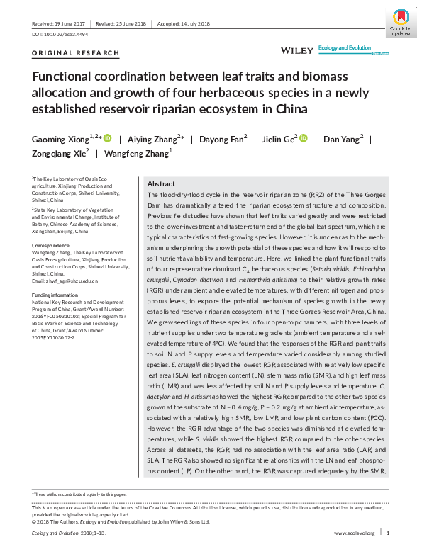 (PDF) Functional coordination between leaf traits and biomass ...