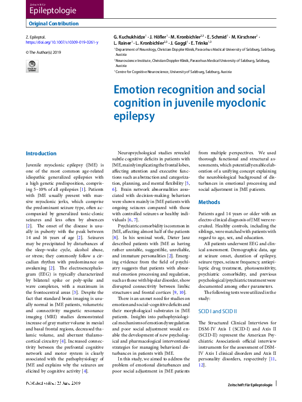 (PDF) Emotion recognition and social cognition in juvenile myoclonic ...
