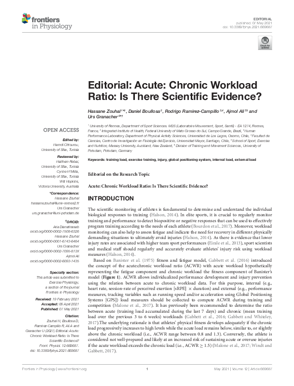 (PDF) Editorial: Acute: Chronic Workload Ratio: Is There Scientific ...