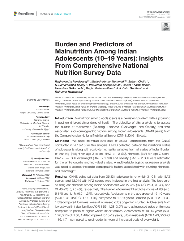 (PDF) Burden and Predictors of Malnutrition Among Indian Adolescents ...