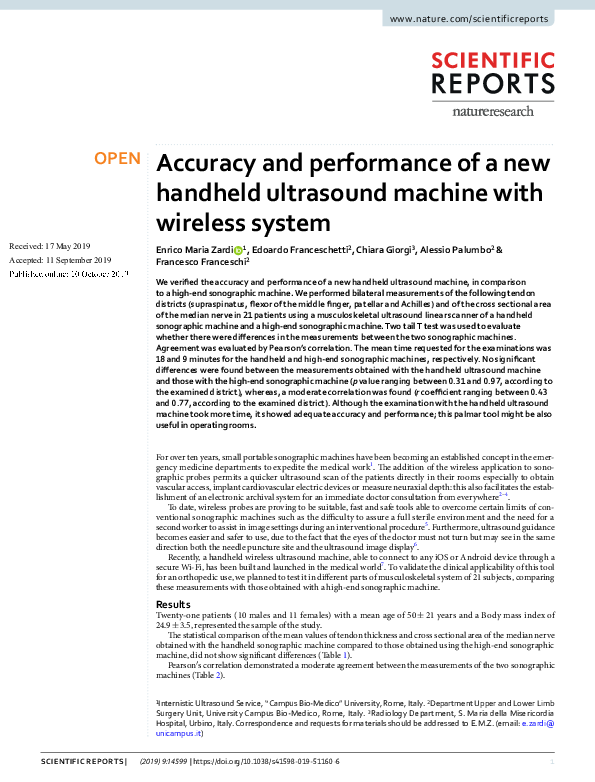 (PDF) Accuracy and performance of a new handheld ultrasound machine ...