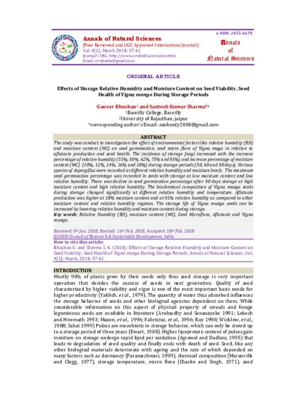 (PDF) Effects of Storage Relative Humidity and Moisture Content on Seed ...
