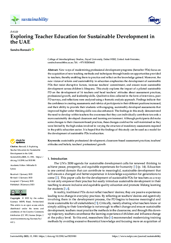 (PDF) Exploring Teacher Education for Sustainable Development in the UAE