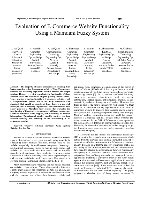 (PDF) Evaluation of E-Commerce Website Functionality Using a Mamdani ...