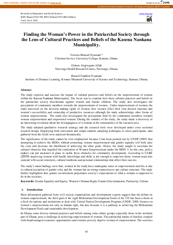 (PDF) Finding the Woman's Power in the Patriarchal Society through the ...
