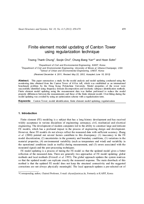 (PDF) Finite element model updating of Canton Tower using ...