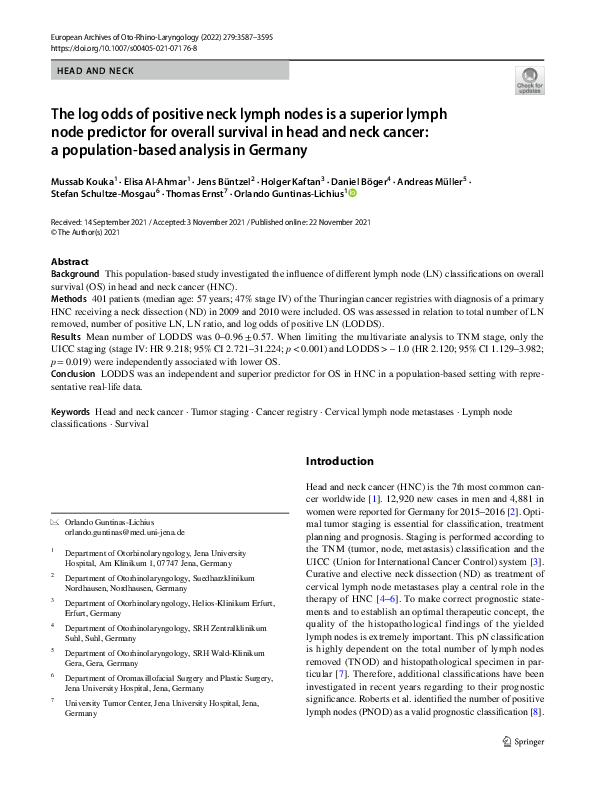 (PDF) The log odds of positive neck lymph nodes is a superior lymph ...