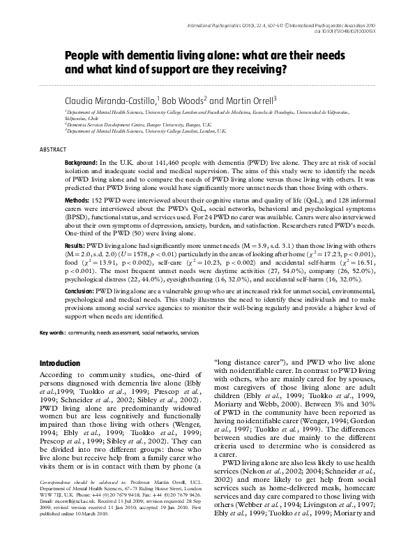 (PDF) People with dementia living alone: what are their needs and what ...