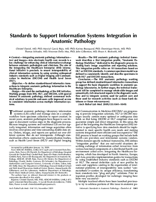 (PDF) Standards to support information systems integration in anatomic ...
