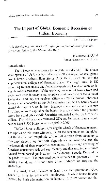(PDF) Global Financial Crisis its Implication for India The Impact of ...