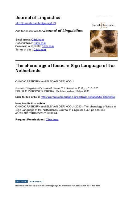 (PDF) The phonology of focus in Sign Language of the Netherlands
