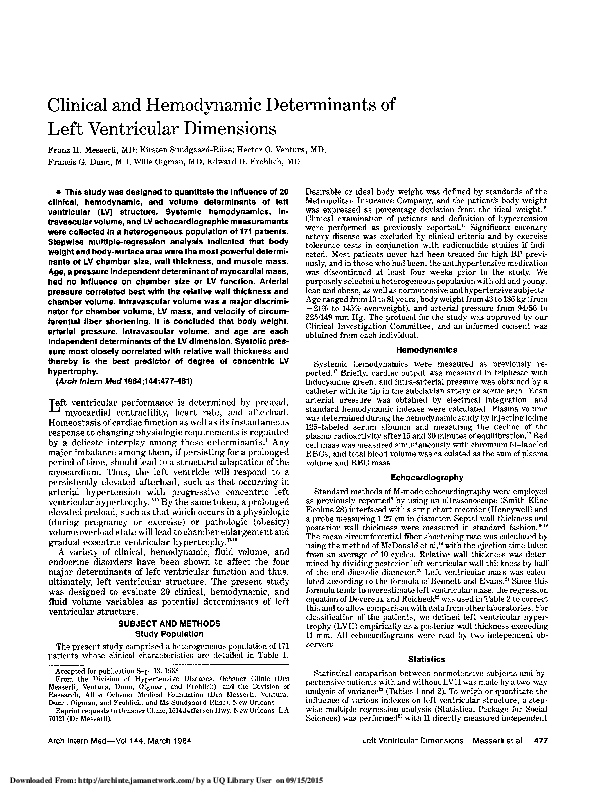 (PDF) Clinical and hemodynamic determinants of left ventricular dimensions