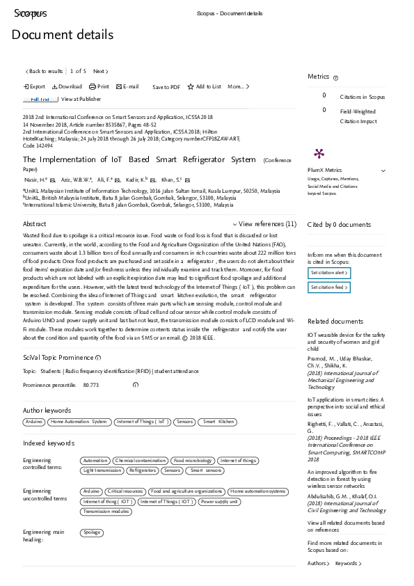 (PDF) The Implementation of IoT Based Smart Refrigerator System
