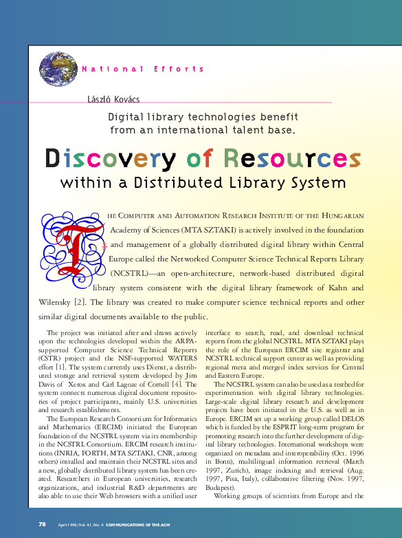 (PDF) Discovery of resources within a distributed library system