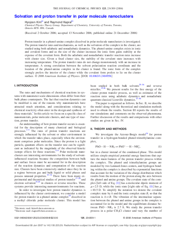 (PDF) Solvation and proton transfer in polar molecule nanoclusters
