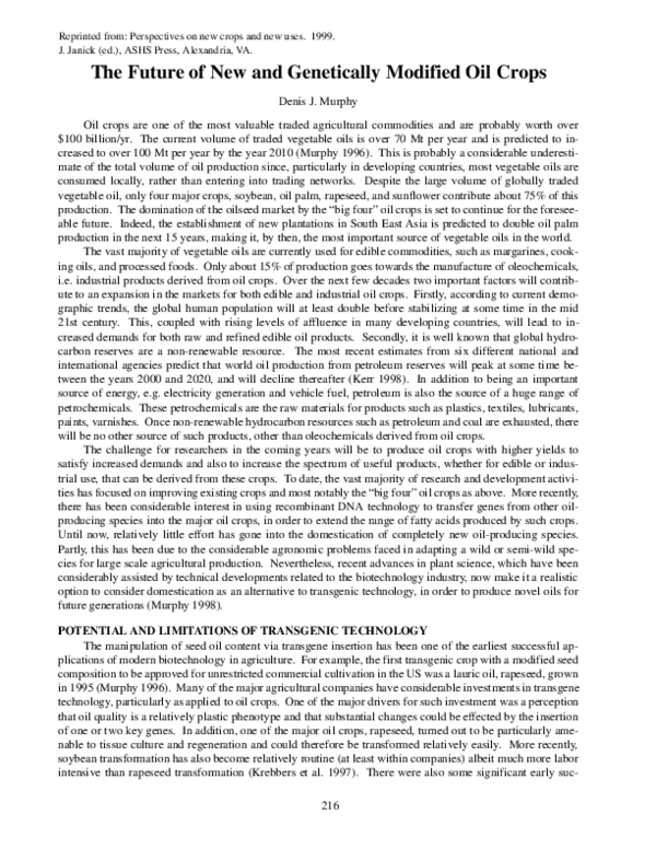 (PDF) The future of new and genetically modified oil crops