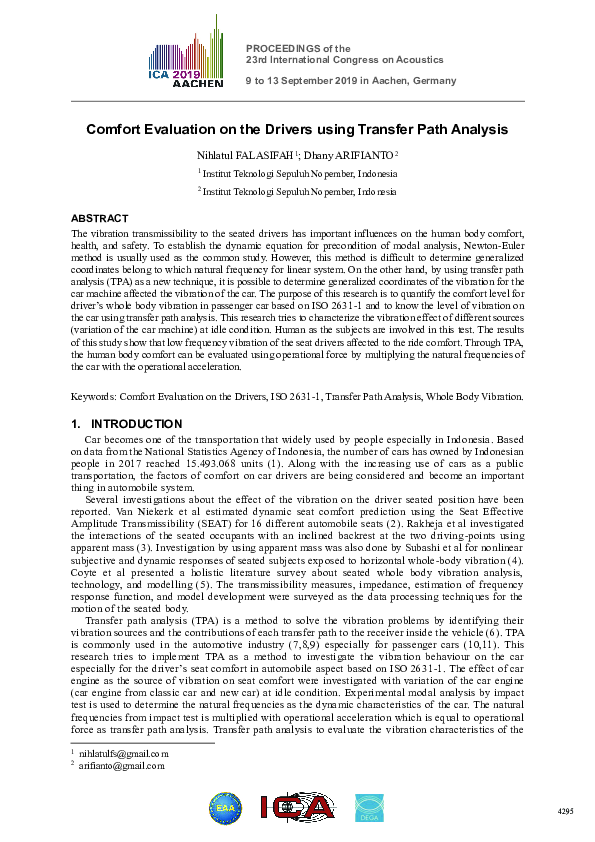 (PDF) Comfort Evaluation on the drivers using Transfer Path Analysis