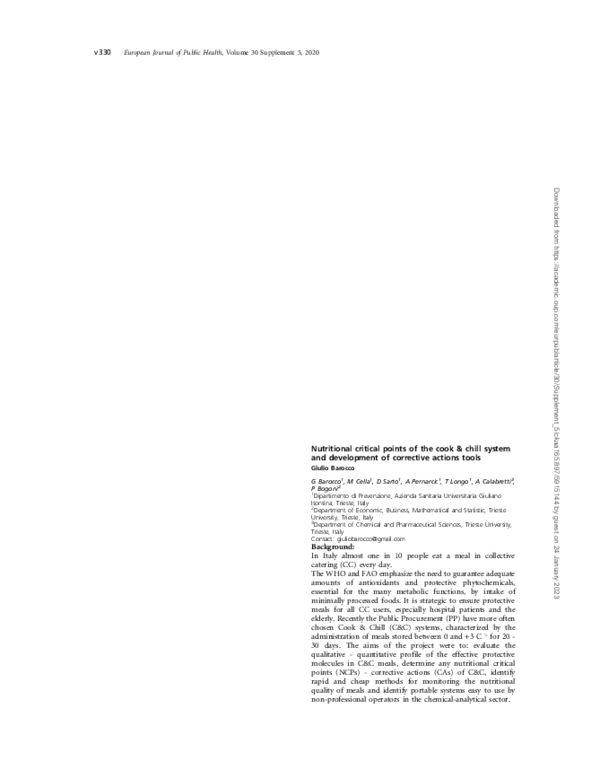 (PDF) Nutritional critical points of the cook chill system and ...