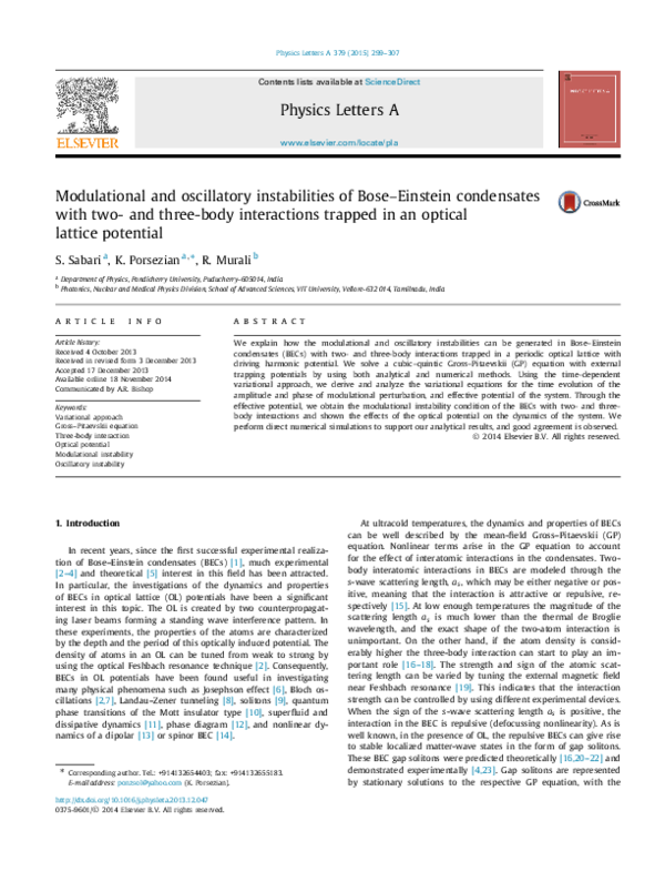 (PDF) Modulational and oscillatory instabilities of Bose–Einstein ...