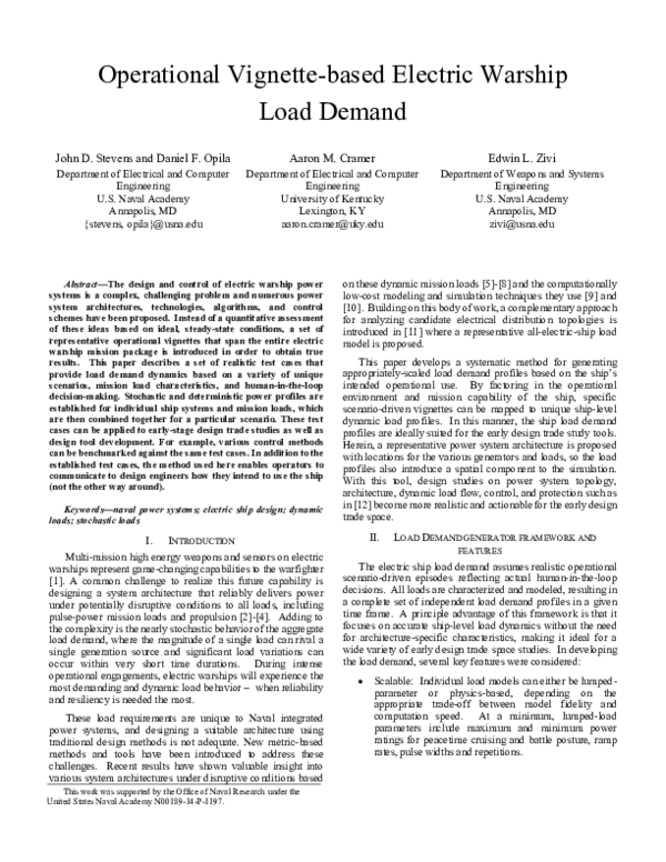 (PDF) Operational vignette-based electric warship load demand