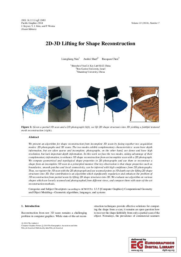 (PDF) 2D-D Lifting for Shape Reconstruction