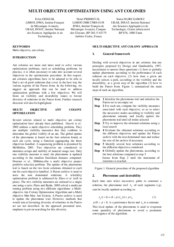 (PDF) Multi Objective Optimization Using Ant Colonies