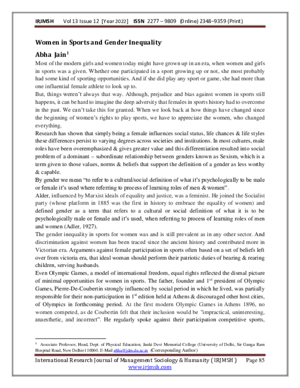 (PDF) Women in Sports and Gender Inequality