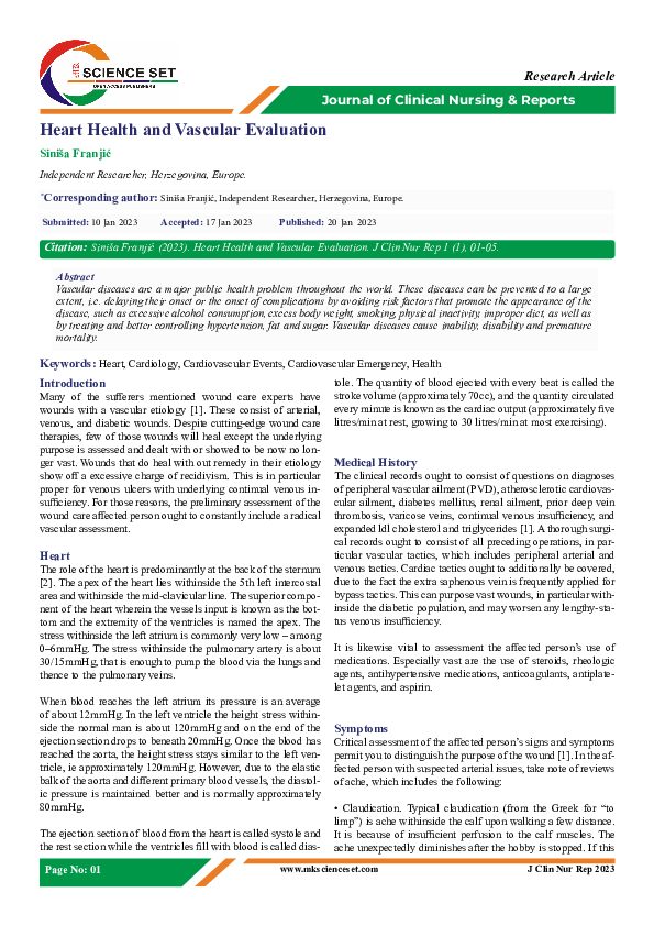 (PDF) Heart Health and Vascular Evaluation