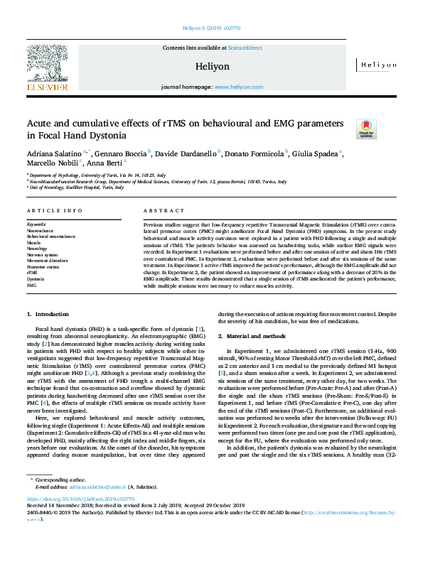 (PDF) Acute and cumulative effects of rTMS on behavioural and EMG ...