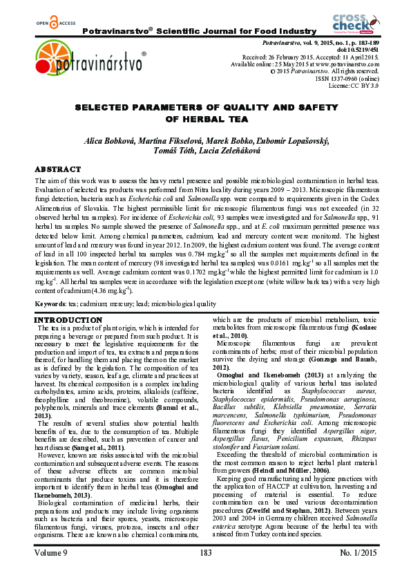 (PDF) Selected parameters of quality and safety of herbal tea
