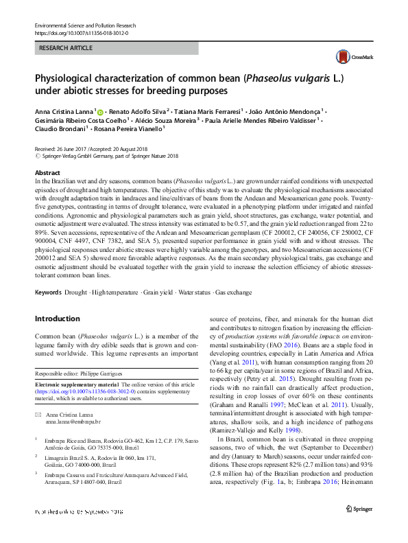 (PDF) Physiological characterization of common bean (Phaseolus vulgaris ...