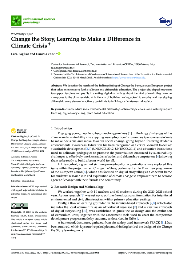(PDF) Change the Story, Learning to Make a Difference in Climate Crisis