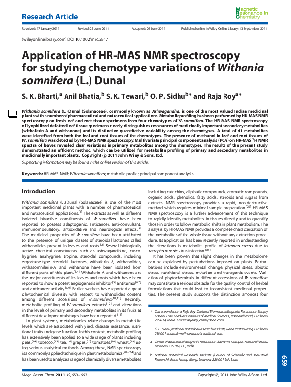 (PDF) Application of HR-MAS NMR spectroscopy for studying chemotype ...