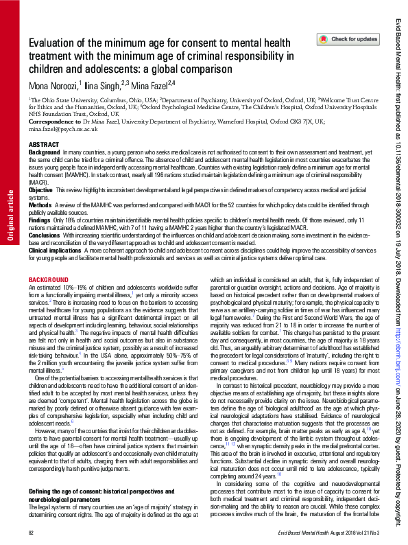 (PDF) Evaluation of the minimum age for consent to mental health ...