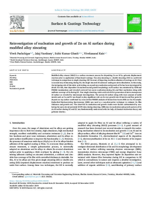 (PDF) Reinvestigation of nucleation and growth of Zn on Al surface ...