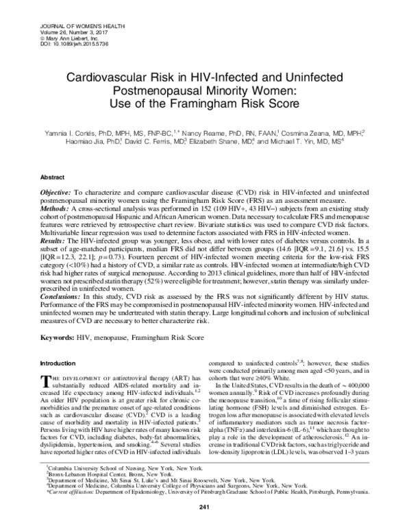 (PDF) Cardiovascular Risk in HIV-Infected and Uninfected Postmenopausal ...
