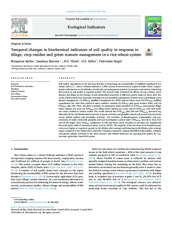 (PDF) Temporal changes in biochemical indicators of soil quality in ...