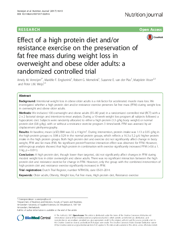 (PDF) Effect of a high protein diet and/or resistance exercise on the ...