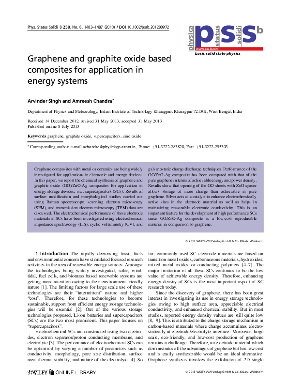 (PDF) Graphene and graphite oxide based composites for application in ...