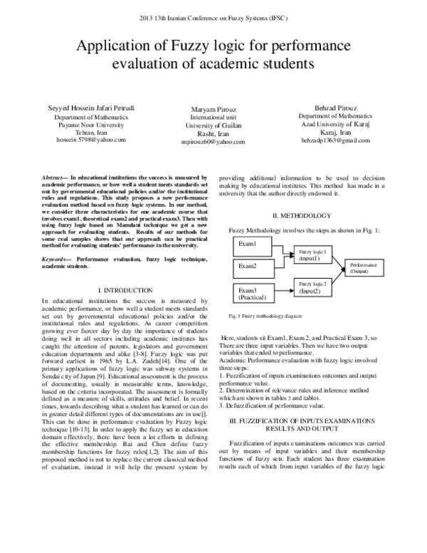 (PDF) Application of fuzzy logic for performance evaluation of academic ...