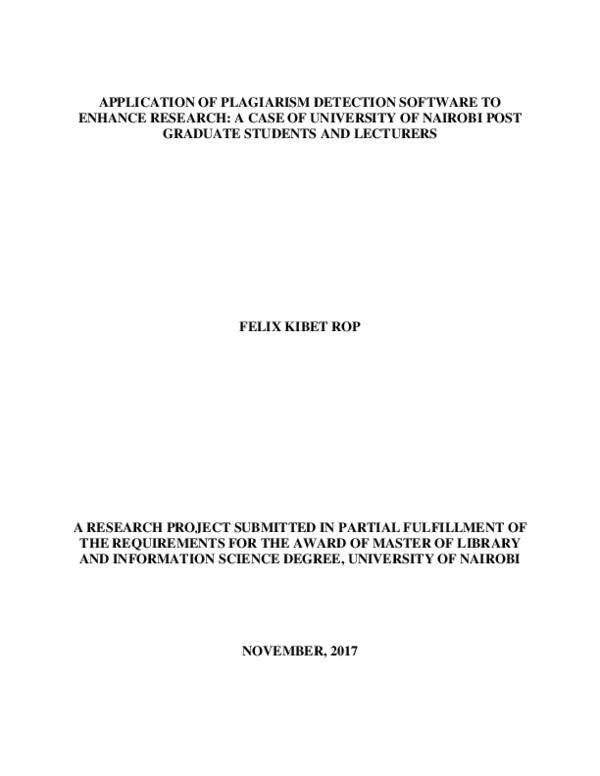 (PDF) Application of plagiarism detection software to Enhance research ...