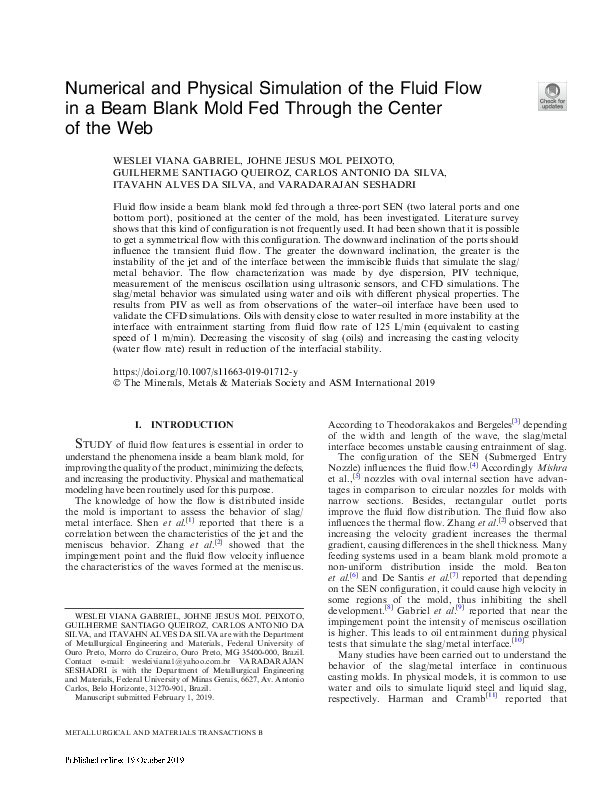 (PDF) Numerical and Physical Simulation of the Fluid Flow in a Beam ...