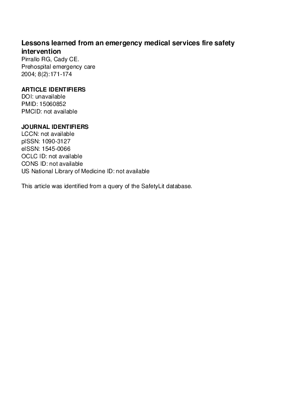 (PDF) Lessons learned from an emergency medical services fire safety ...