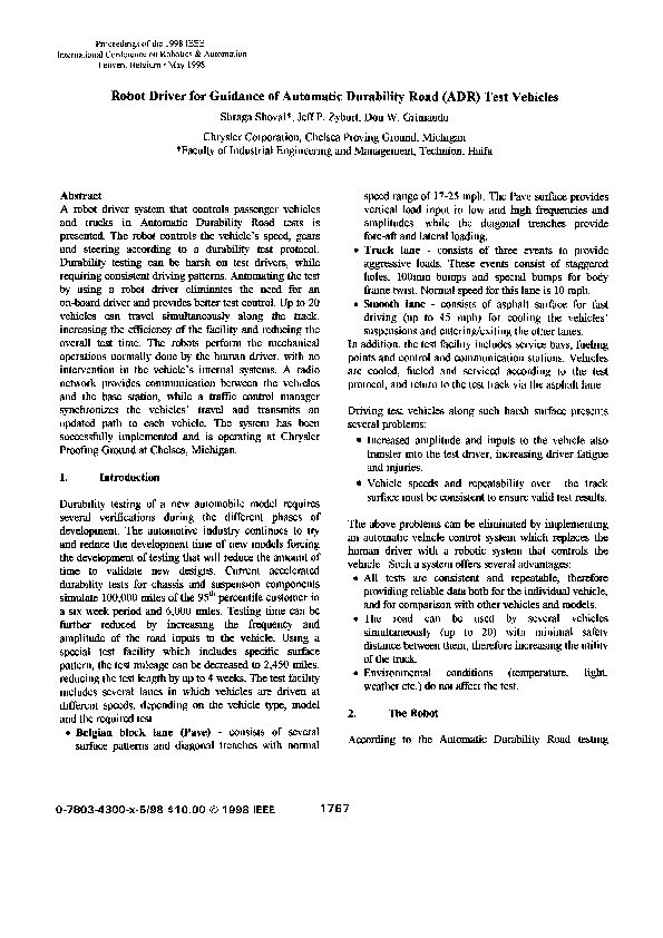 (PDF) Robot driver for guidance of automatic durability road (ADR) test ...