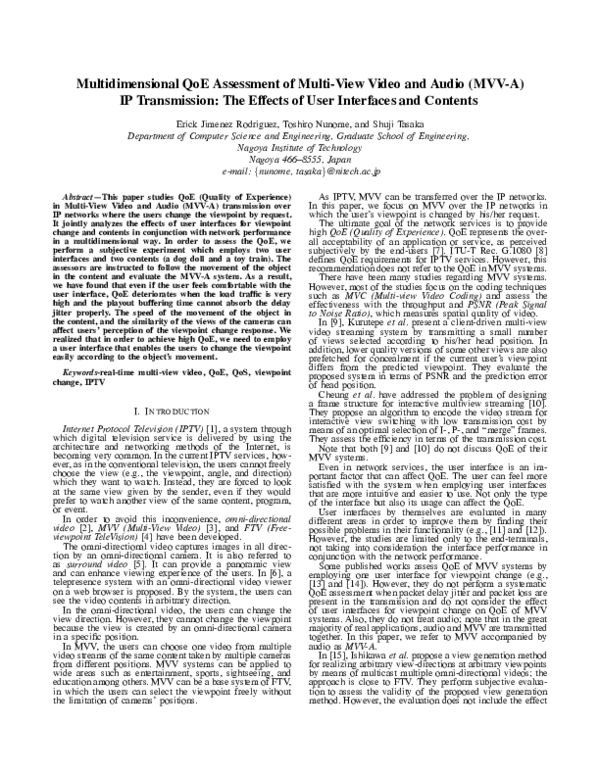 (PDF) Multidimensional QoE Assessment of Multi-view Video and Audio ...