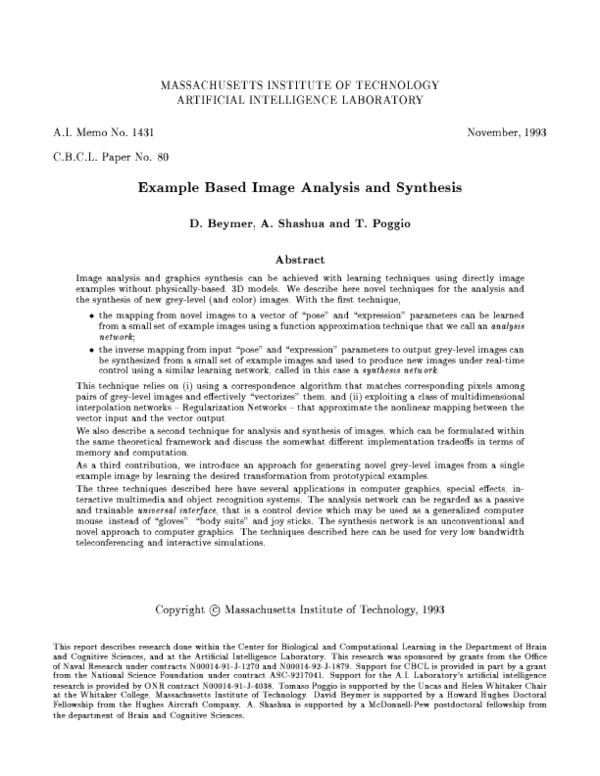(PDF) Example based image analysis and synthesis