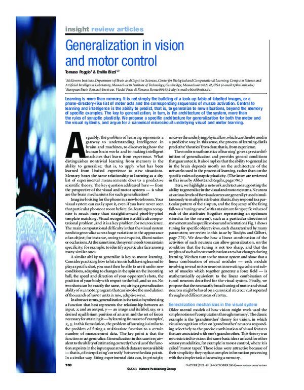 (PDF) Generalization in vision and motor control